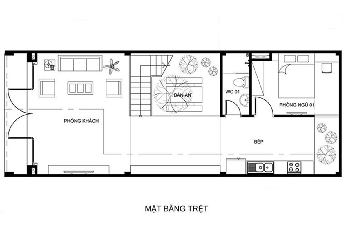 nhà ống 5x20 có giếng trời